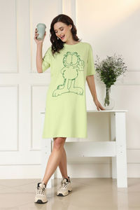 Zivame Garfield Knit Cotton Loungewear Dress - Lettuce Green — thumbnail 2